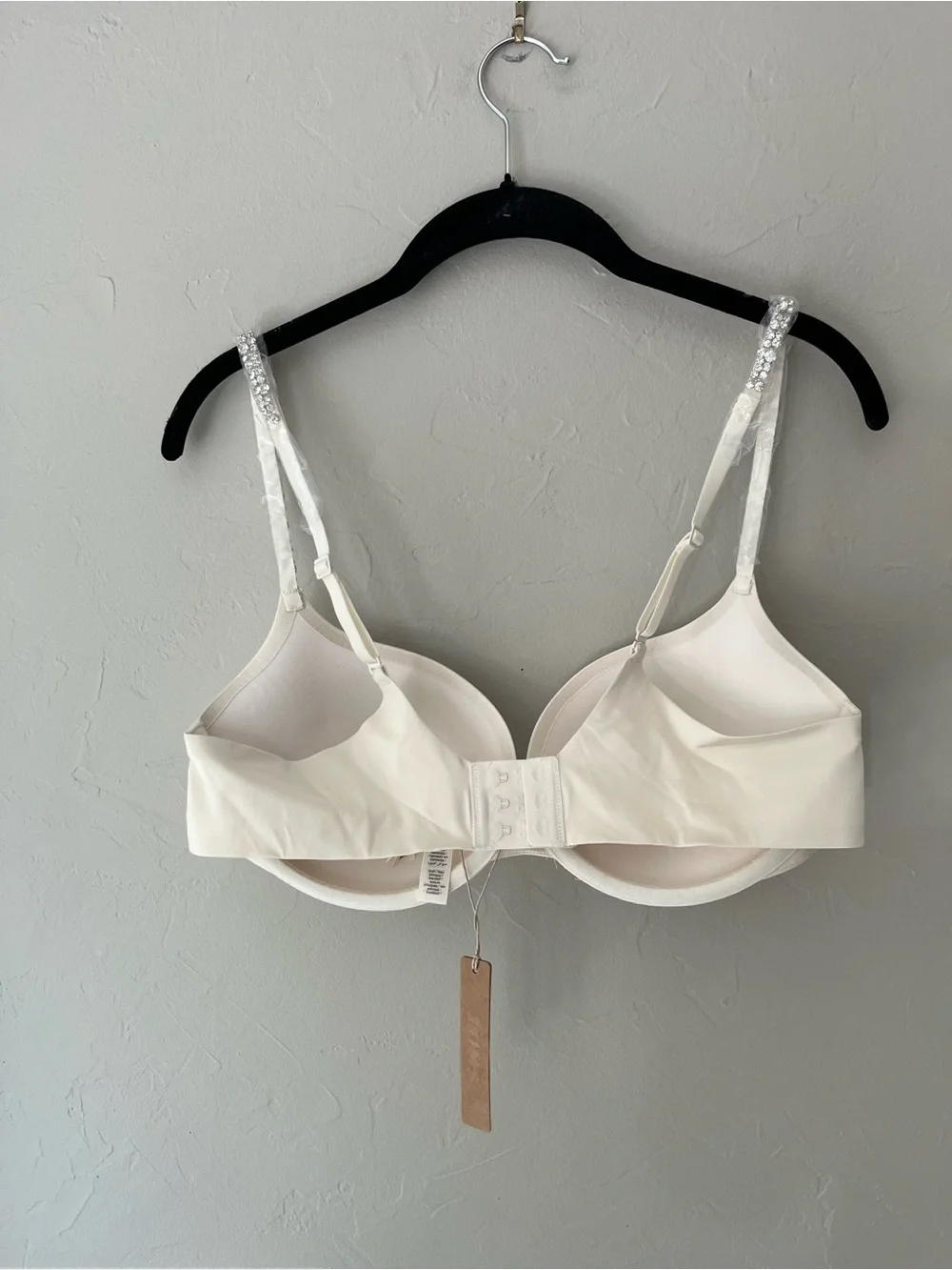 SKIMS ULTIMATE RHINESTONE STRAP PUSH UP BRA ECRU 36D